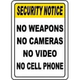 thumbnail image 1 of Traffic & Warehouse Signs - No Weapons No Cameras Sign - Weather Approved Aluminum Street Sign, 0.04 Thickness - 24" X 36", 1 of 5