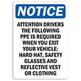 thumbnail image 1 of Traffic & Warehouse Signs - Notice - Attention Drivers The Following PPE is Required Sign - Weather Approved Aluminum Street Sign, 0.04 Thickness - 10" X 7", 1 of 5