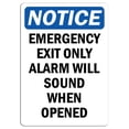 thumbnail image 1 of Traffic & Warehouse Signs - Notice - Emergency Exit Only Alarm Will Sound When Opened Sign - Weather Approved Aluminum Street Sign, 0.04 Thickness - 10" X 7", 1 of 5