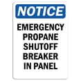 thumbnail image 1 of Traffic & Warehouse Signs - Notice - Emergency Propane Shutoff Breaker in Panel Sign - Weather Approved Aluminum Street Sign, 0.04 Thickness - 10" X 7", 1 of 5