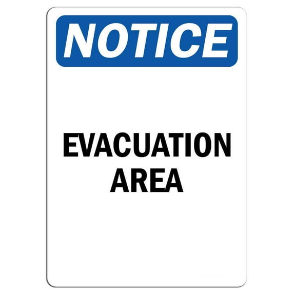 Traffic & Warehouse Signs - Notice - Evacuation Area Sign - Weather Approved Aluminum Street Sign, 0.04 Thickness - 12" X 8"