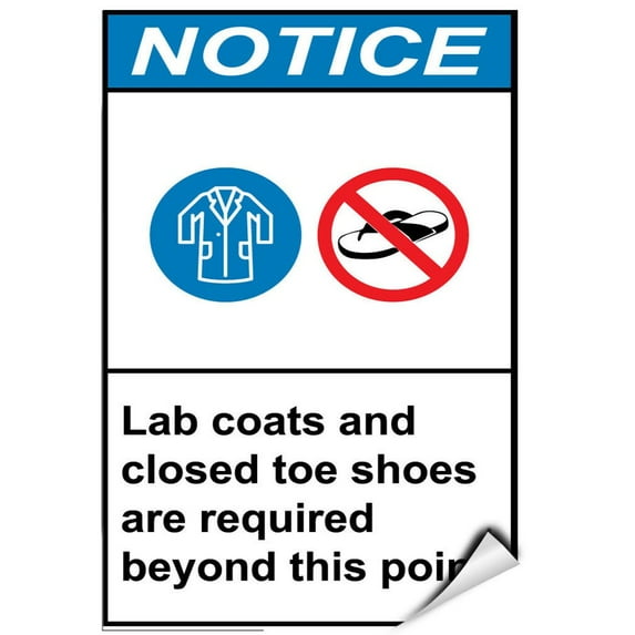 Traffic & Warehouse Signs - Notice - Required Lab Coats And Closed Toe Shoes Hazard Sign - Weather Approved Aluminum Street Sign, 0.04 Thickness - 24" X 36"