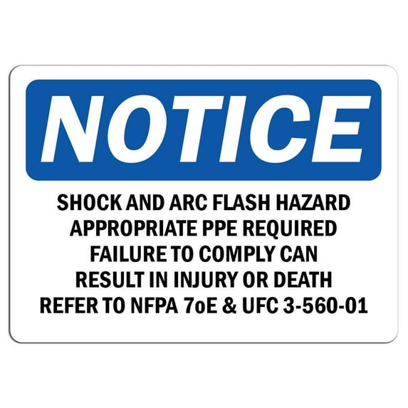 Traffic & Warehouse Signs - Notice - Shock and Arc Flash Hazard Appropriate PPE Sign - Weather Approved Aluminum Street Sign, 0.04 Thickness - 12" X 18"