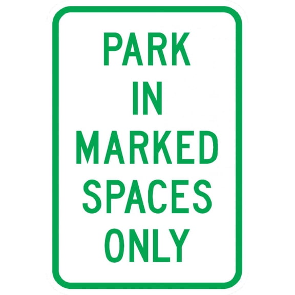 Traffic & Warehouse Signs - PS-48-Park In Marked Space Only Sign - Weather Approved Aluminum Street Sign, 0.04 Thickness - 12" X 18"