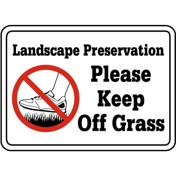Traffic & Warehouse Signs - Please Keep Off Grass Sign - Weather Approved Aluminum Street Sign, 0.04 Thickness - 12" X 8"