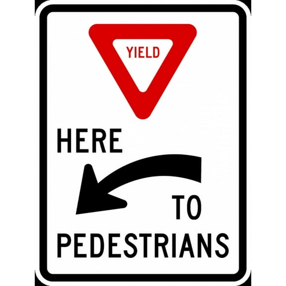 Traffic & Warehouse Signs - R1-5a-Yield Here to Pedestrians Sign - Weather Approved Aluminum Street Sign, 0.04 Thickness - 10" X 7"