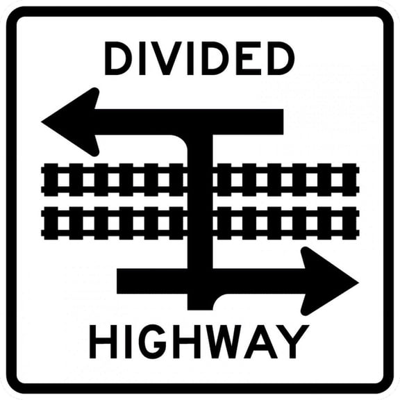 Traffic & Warehouse Signs - R15-7a-Light Rail Divided Highway Symbol (T-Intersection) - Weather Approved Aluminum Street Sign, 0.04 Thickness - 18" X 24"