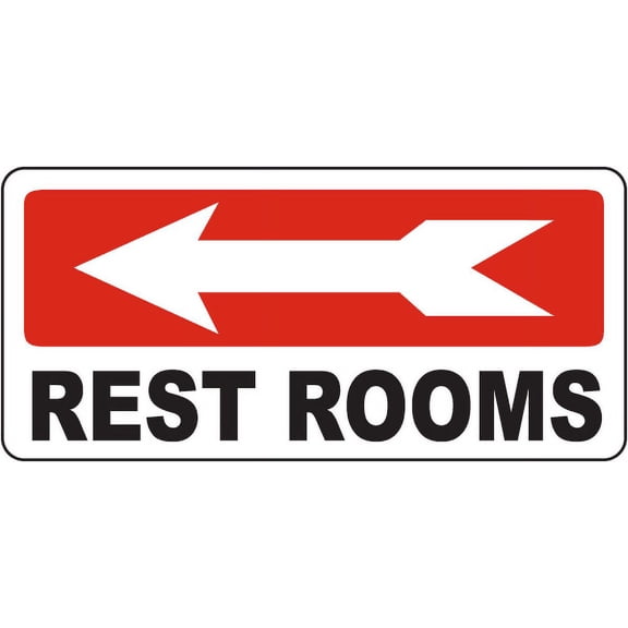 Traffic & Warehouse Signs - Rest Rooms (Left Arrow) Sign - Weather Approved Aluminum Street Sign, 0.04 Thickness - 10" X 7"