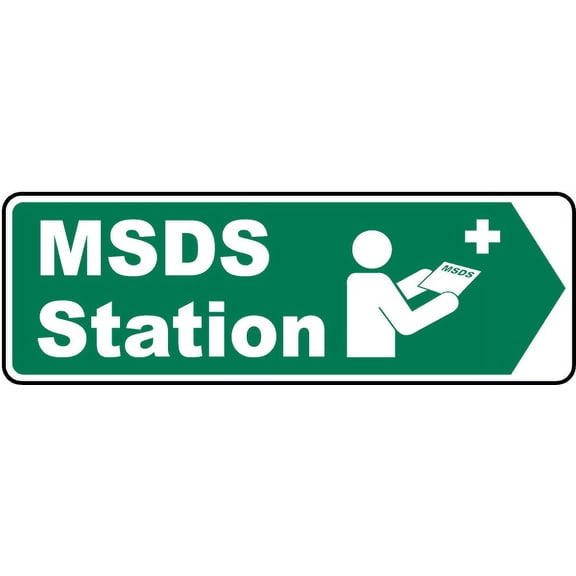 Traffic & Warehouse Signs - Right Arrow MSDS Station Sign - Weather Approved Aluminum Street Sign, 0.04 Thickness - 10" X 7"