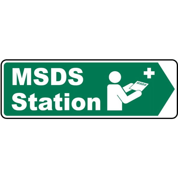 Traffic & Warehouse Signs - Right Arrow MSDS Station Sign - Weather Approved Aluminum Street Sign, 0.04 Thickness - 12" X 18"