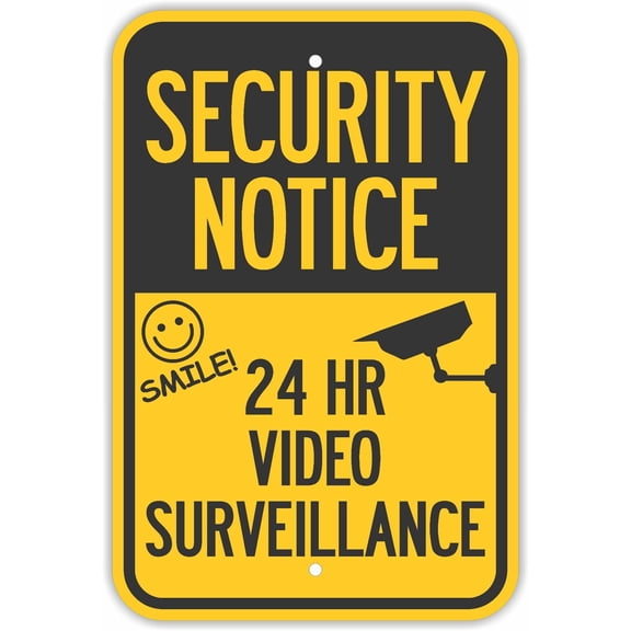 Traffic & Warehouse Signs - Security Notice 24 Hr Video Surveillance Signs Yellow - Weather Approved Aluminum Street Sign, 0.04 Thickness - 18" X 24"