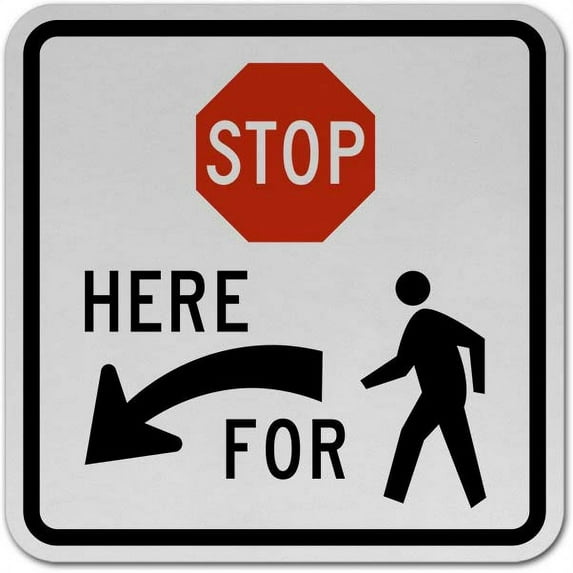 Traffic & Warehouse Signs - Stop For Pedestrians (Left Arrow) Sign - Weather Approved Aluminum Street Sign, 0.04 Thickness - 24" X 36"