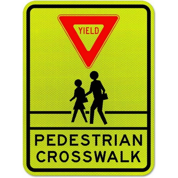Traffic & Warehouse Signs - Yield Pedestrian Crosswalk Sign - Weather Approved Aluminum Street Sign, 0.04 Thickness - 10" X 7"
