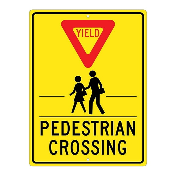 Traffic Warning Signs; Yield (Graphic) Pedestrian Crosswalk, 24X18, .080 Hip Ref Aluminum