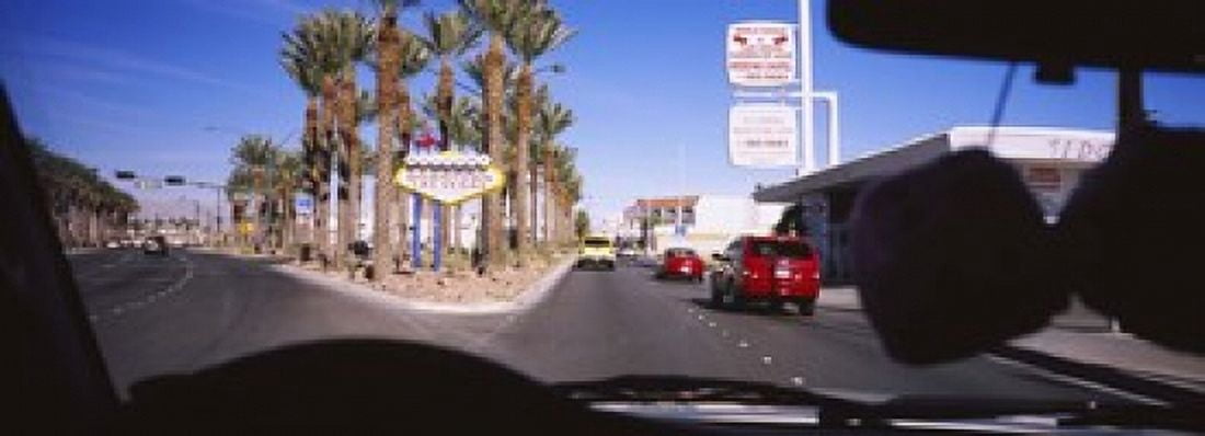 Traffic entering downtown Las Vegas Nevada USA Canvas Art - Panoramic Images (18 x 7)