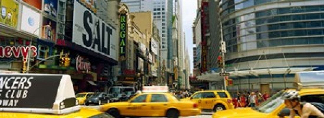 Traffic in a city 42nd Street Eighth Avenue Times Square Manhattan New York City New York State USA Canvas Art - Panoramic Images (18 x 7)