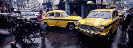 Traffic in a street Calcutta West Bengal India Canvas Art - Panoramic Images (36 x 13)