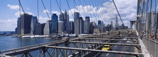 Traffic on a bridge Brooklyn Bridge Manhattan New York City New York State USA Canvas Art - Panoramic Images (36 x 13)