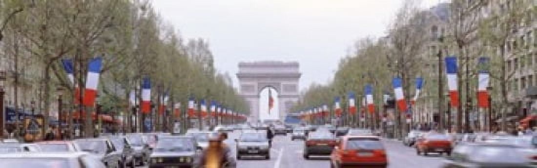 Traffic on a road Arc De Triomphe Champs Elysees Paris France Canvas Art - Panoramic Images (18 x 6)