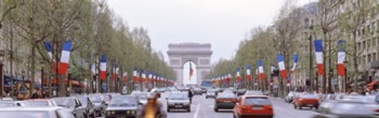 Traffic on a road Arc De Triomphe Champs Elysees Paris France Canvas Art - Panoramic Images (36 x 12)