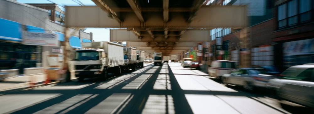 Traffic on a road Lake Street Chicago Illinois USA Canvas Art - Panoramic Images (36 x 12)