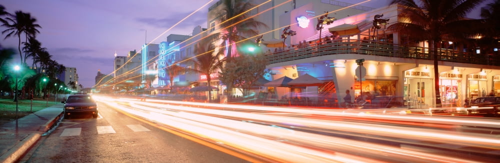 Traffic on a road Ocean Drive Miami Florida USA Canvas Art - Panoramic Images (27 x 9)
