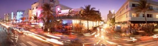 Traffic on a road Ocean Drive Miami Florida USA Canvas Art - Panoramic Images (38 x 12)
