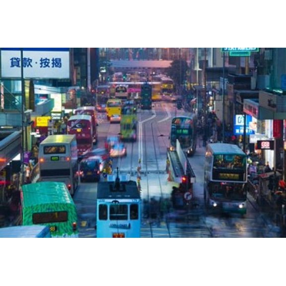 Traffic on a street at night Des Voeux Road Central Central District Hong Kong Island Hong Kong Canvas Art - Panoramic Images (36 x 24)