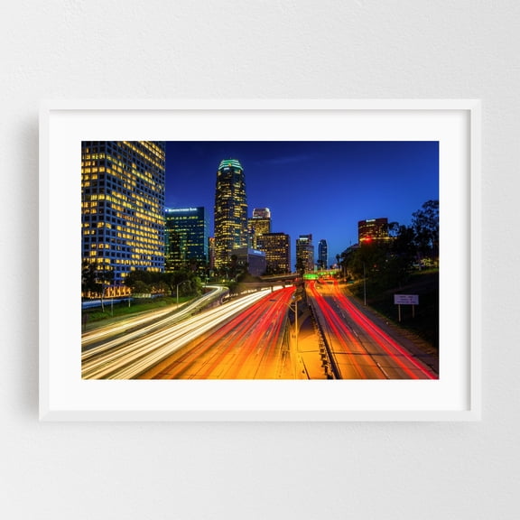 Traffic on the 110 - Los Angeles California Photography White Framed Wall Art Print 24 x 36 inches