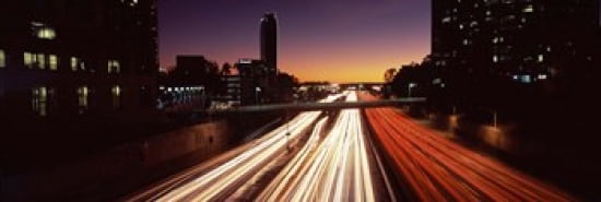 Traffic on the road City of Los Angeles California USA Canvas Art - Panoramic Images (36 x 12)