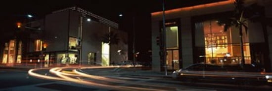 Traffic on the road Rodeo Drive Beverly Hills Los Angeles County California USA Canvas Art - Panoramic Images (36 x 12)