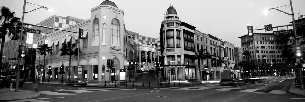 Traffic on the road Rodeo Drive Beverly Hills Los Angeles County California USA Canvas Art - Panoramic Images (6 x 18)