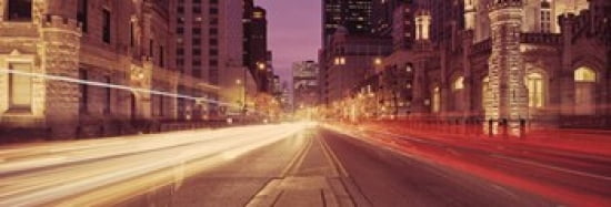 Traffic on the road at dusk Michigan Avenue Chicago Cook County Illinois USA Canvas Art - Panoramic Images (36 x 13)