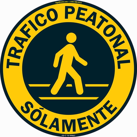 Trafico Peatonal Solamente Non-Slip Floor Marker | 6 Pack of 16" Circle Vinyl Decal | Protect Your Business, Work Place & Customers |  Made in The USA