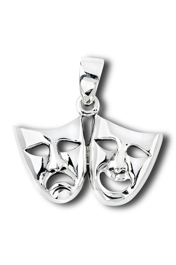 Tragedy Comedy Pendant .925 Sterling Silver Stage Performing Acting Face Charm Jewelry Female Unisex