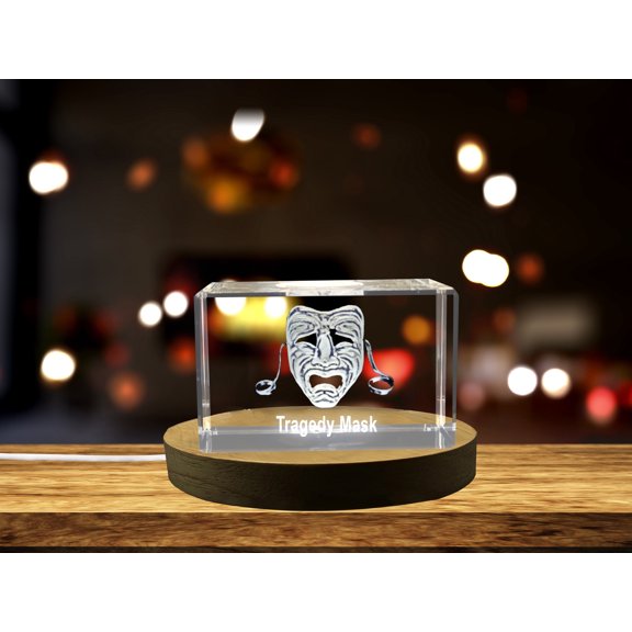 Tragedy Mask Crystal - Beautiful 3D Engraved Crystal Gift