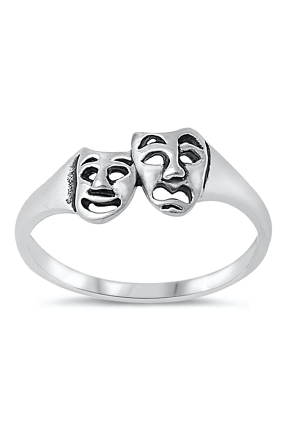 Tragedy Mask Drama Comedy Theatre Ring .925 Sterling Silver Band Jewelry Female Male Unisex Size 9