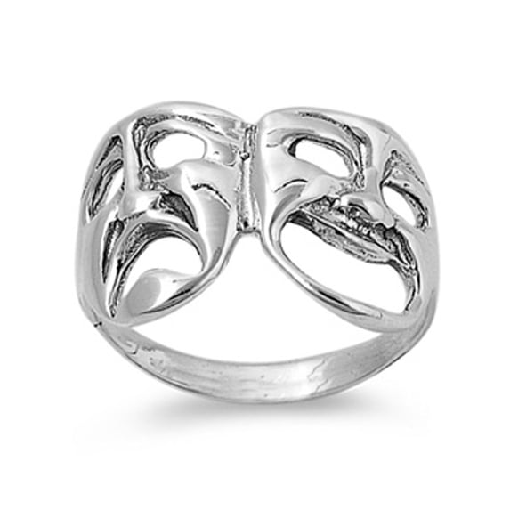 Tragedy Mask Drama Theatre Smile Sad Ring .925 Sterling Silver Band Jewelry Female Male Size 10