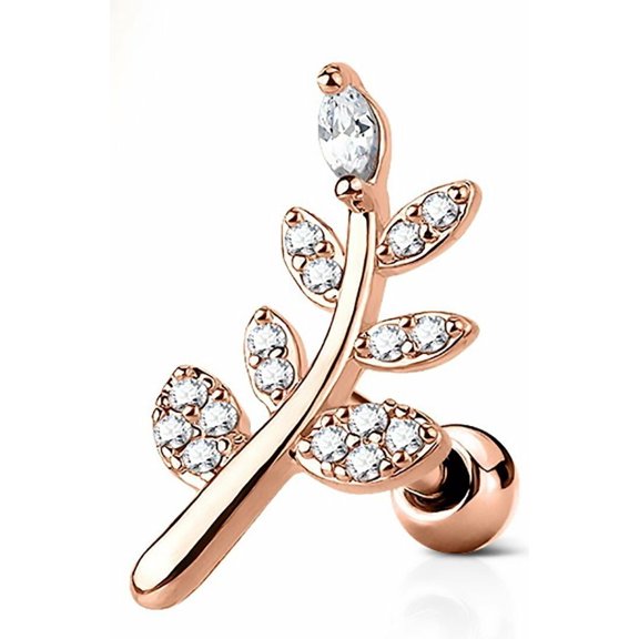 Tragus Paved Leaf 316L Surgical Steel Cartilage Barbell Stud Earring