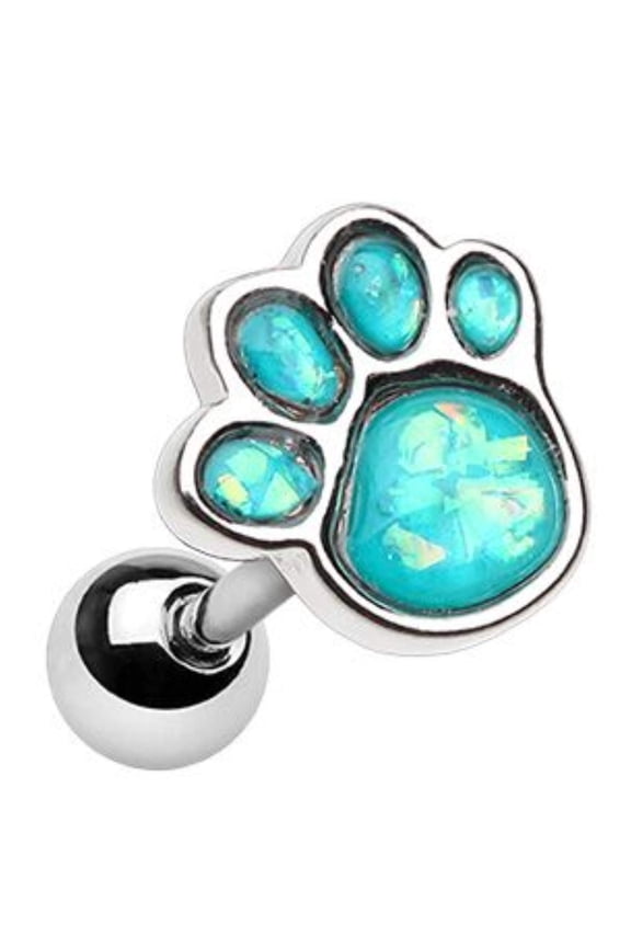 Tragus Piercing Stainless Steel Opal Puppy Paw Print Cartilage Earring