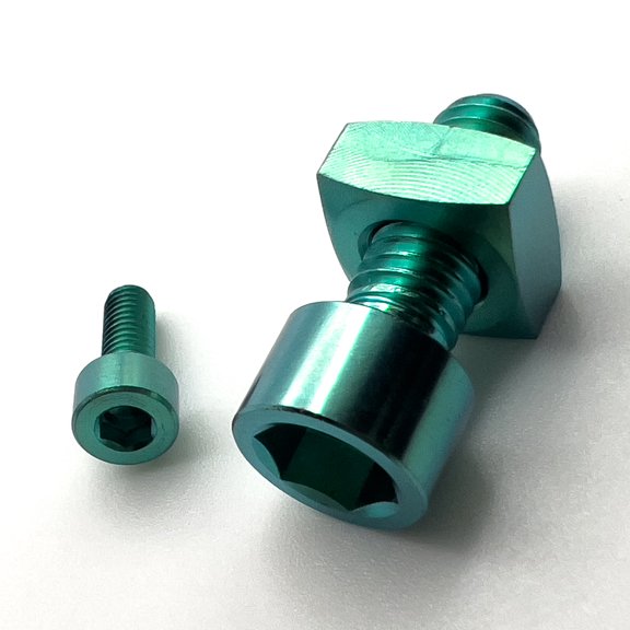 Trail Arc Titanium MTB Fork Bolt Kit for Fox 36/38 Fork - Axle Pinch Bolt, Square Nut & Cable Clamp - Green