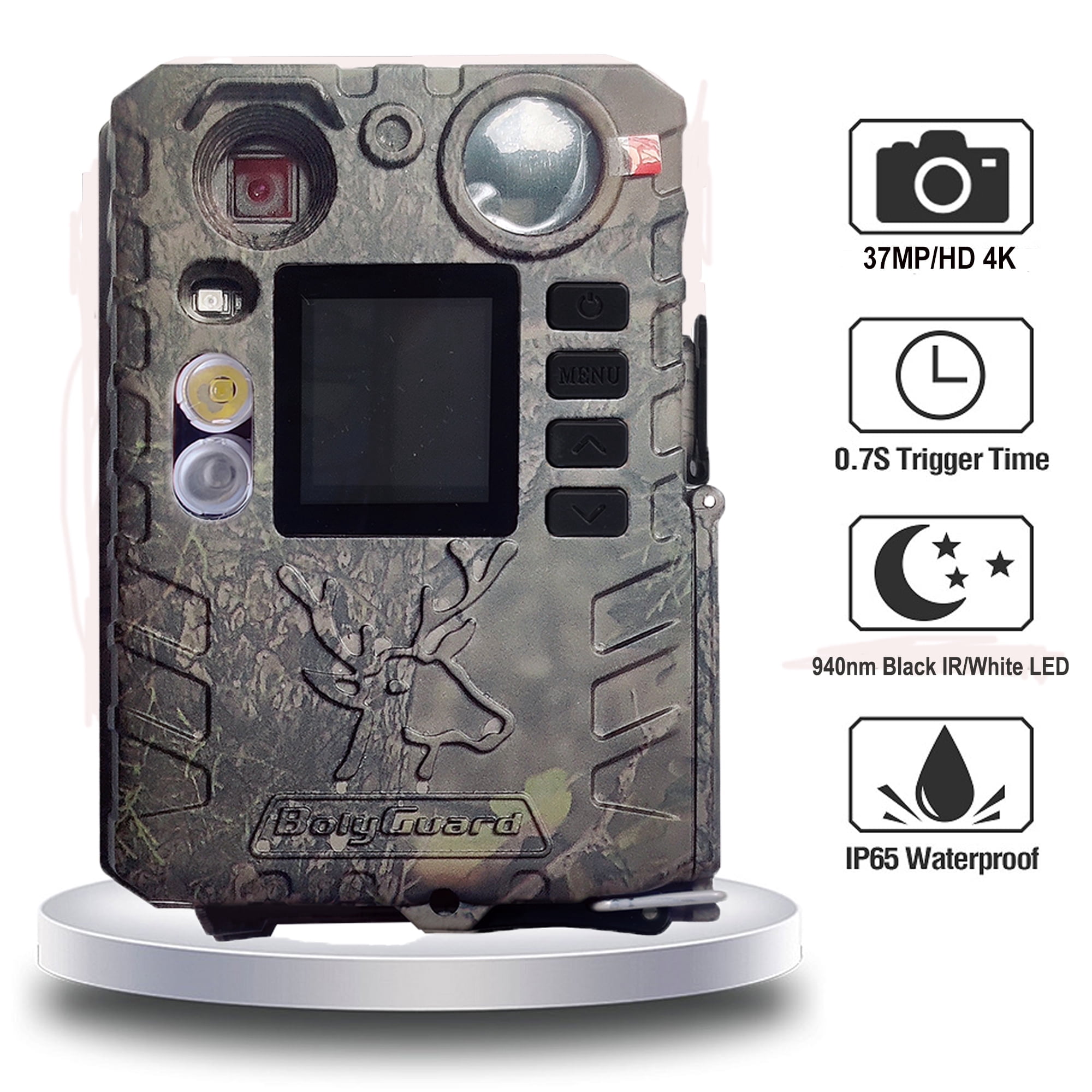 Trail Camera 1.44'' Hunting Camera 4K 37MP Game Camera White LED&940nm No Glow