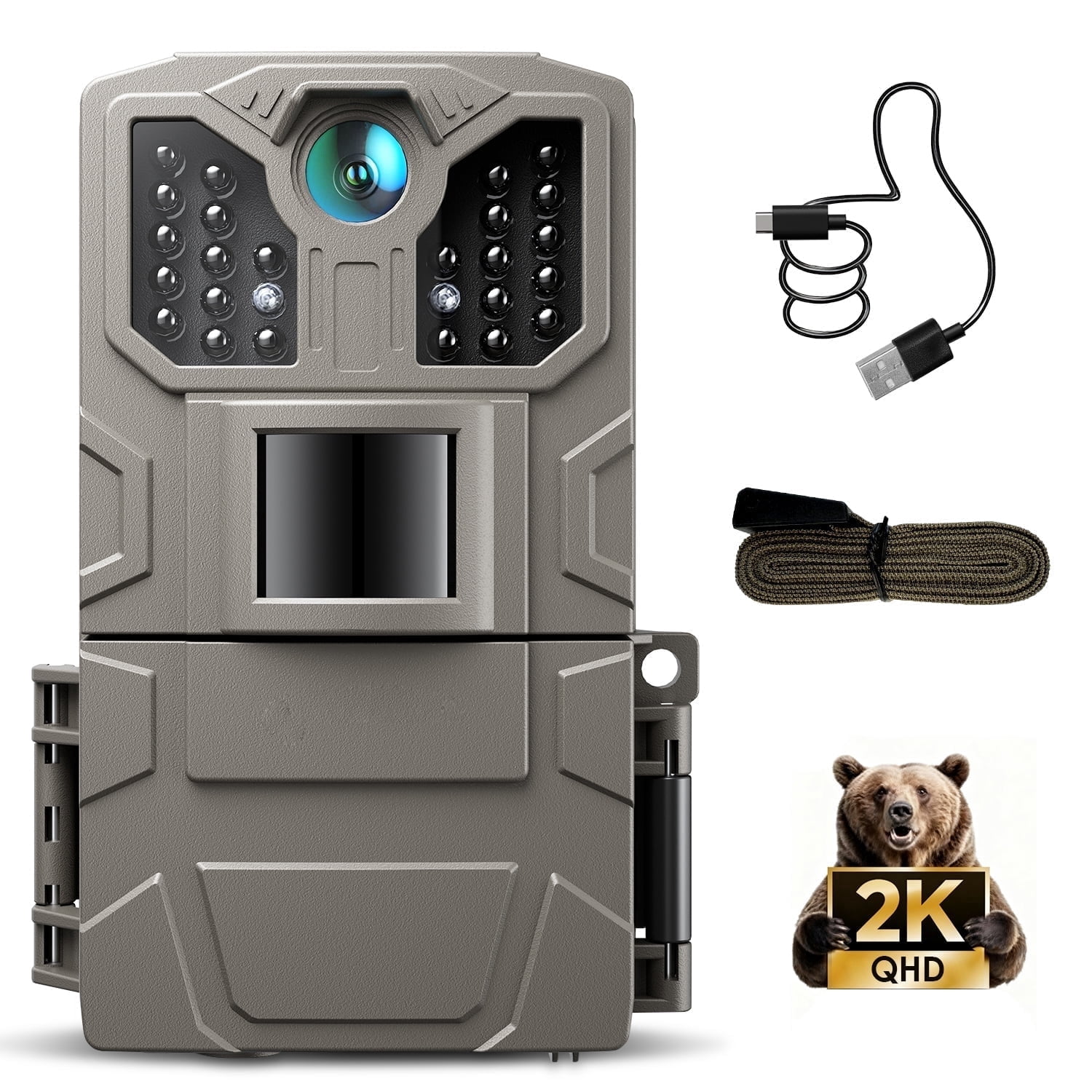 CocoBear Trail Camera 36MP 2K Game Camera with 850nm IR Night Vision, Motion Detection, 2" LCD Display, 130° Wide Angle, IP66 Waterproof, Time Lapse, Hunting Wildlife Camera