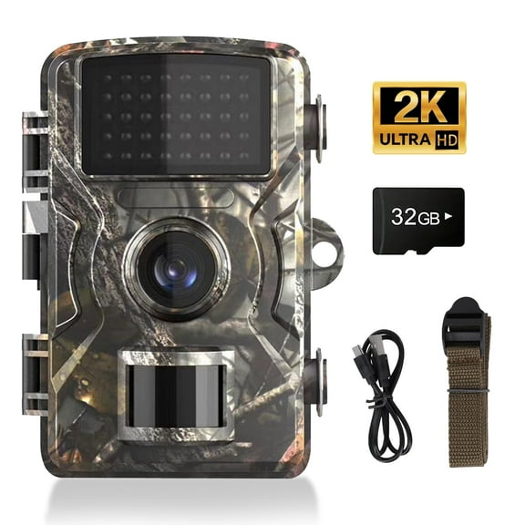 Trail Camera with 2K HD Night Vision, 4MP, 0.4s Trigger Speed, 130 Lens, IP66 Waterproof