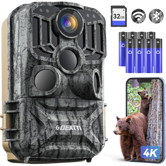 Trail Camera 48MP 4K Game Camera with 8 Batteries 32GB SD Card,WiFi Bluetooth Connection,Trail Cameras with Night Vion Motion Activated Waterproof for Wildlife Deer Outdoor 0.1s Trigger Time