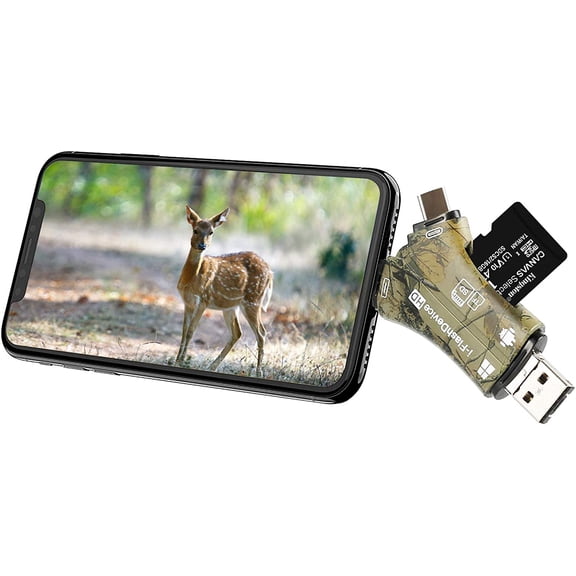 Trail Camera Viewer SD for iPhone iPad Mac & Android, 4 in 1 SD/Micro SD/TF Memory Adapter to View Hunting Game Camera Photos or Videos on Smartphone