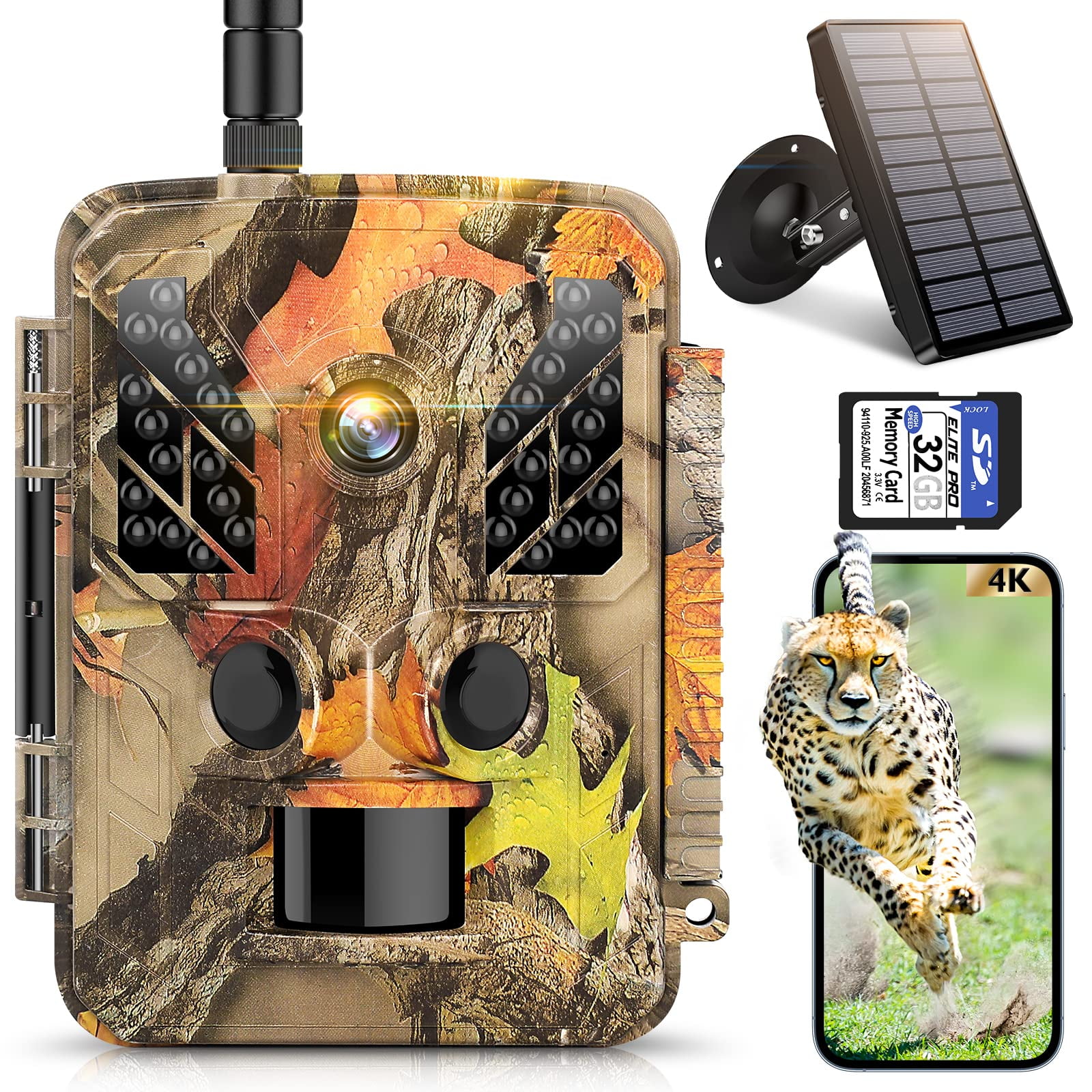 Trail Camera WiFi Solar Powered Infrared Game Camera 4K HD Video