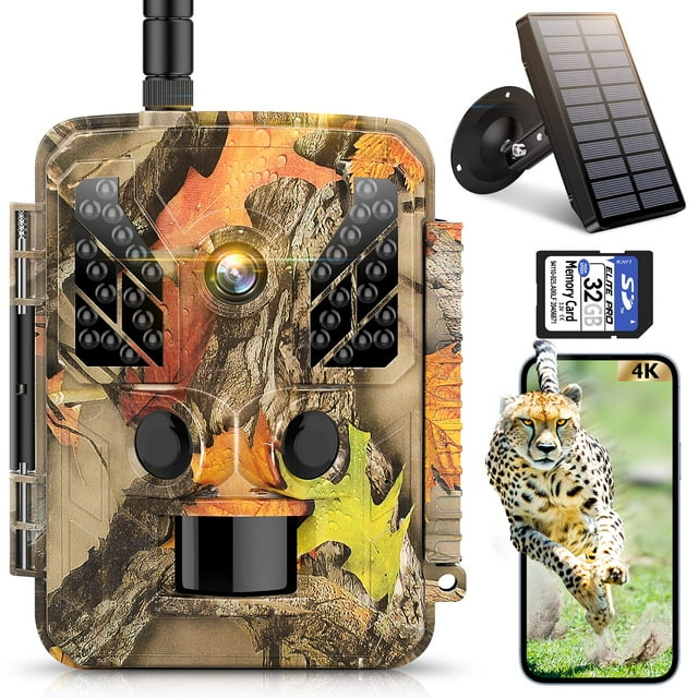Trail Camera WiFi Solar Powered Infrared Game Camera 4K HD Video
