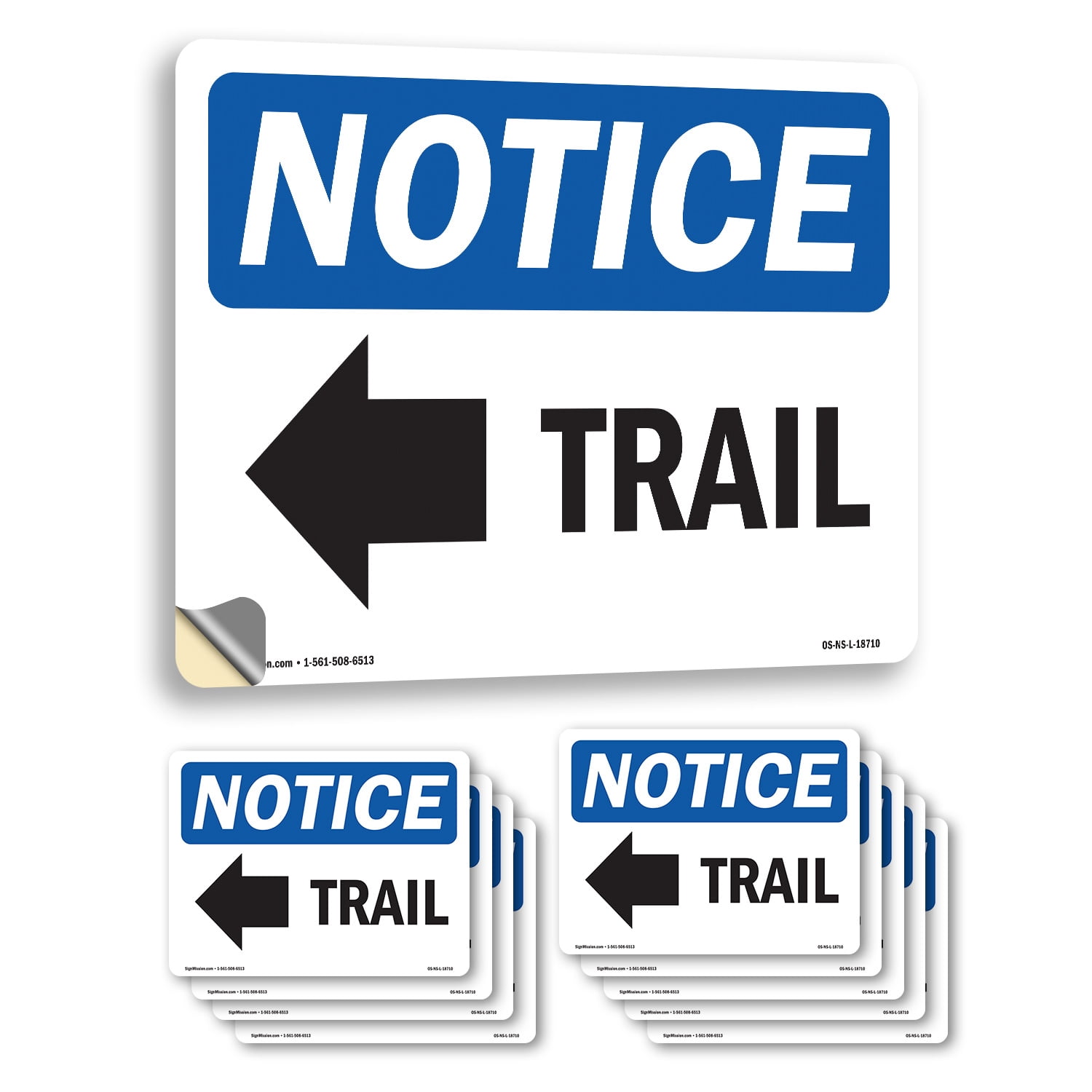 Trail [Left Arrow] With Symbol OSHA Notice Vinyl Decal Label 5 Inch x 3 ...