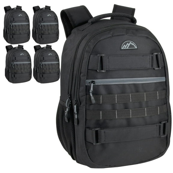 Trail Maker 24 Pack of Bulk Wholesale 19 Inch Heavy Duty, Dual Compartment, Laptop Backpacks with Skateboard Straps for Work, School, College, Skating, Charity and Homeless Donation in All Black Pack